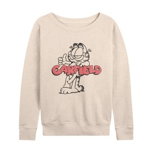 Women's - Garfield - Thumbs Up Lightweight French Terry Wide Neck Long Sleeve Shirt - 1 of 4