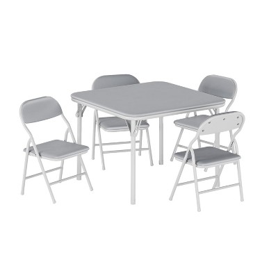 Boys and Girls Folding Table and Chairs Set of 3, Portable Table and Chair with Pu Soft Cushion, Suitable for Eating, Reading and Playing