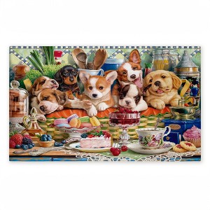 Stupell Industries Puppies In Basket Tea Party Printed Outdoor Door Mat, design by Image World, 18"x30" - 1 of 4