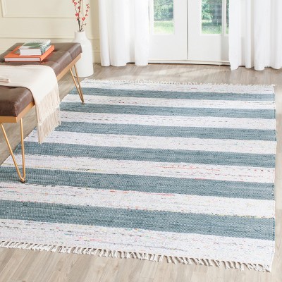 Ivory and Charcoal Striped 8' x 10' Wool Cotton Area Rug