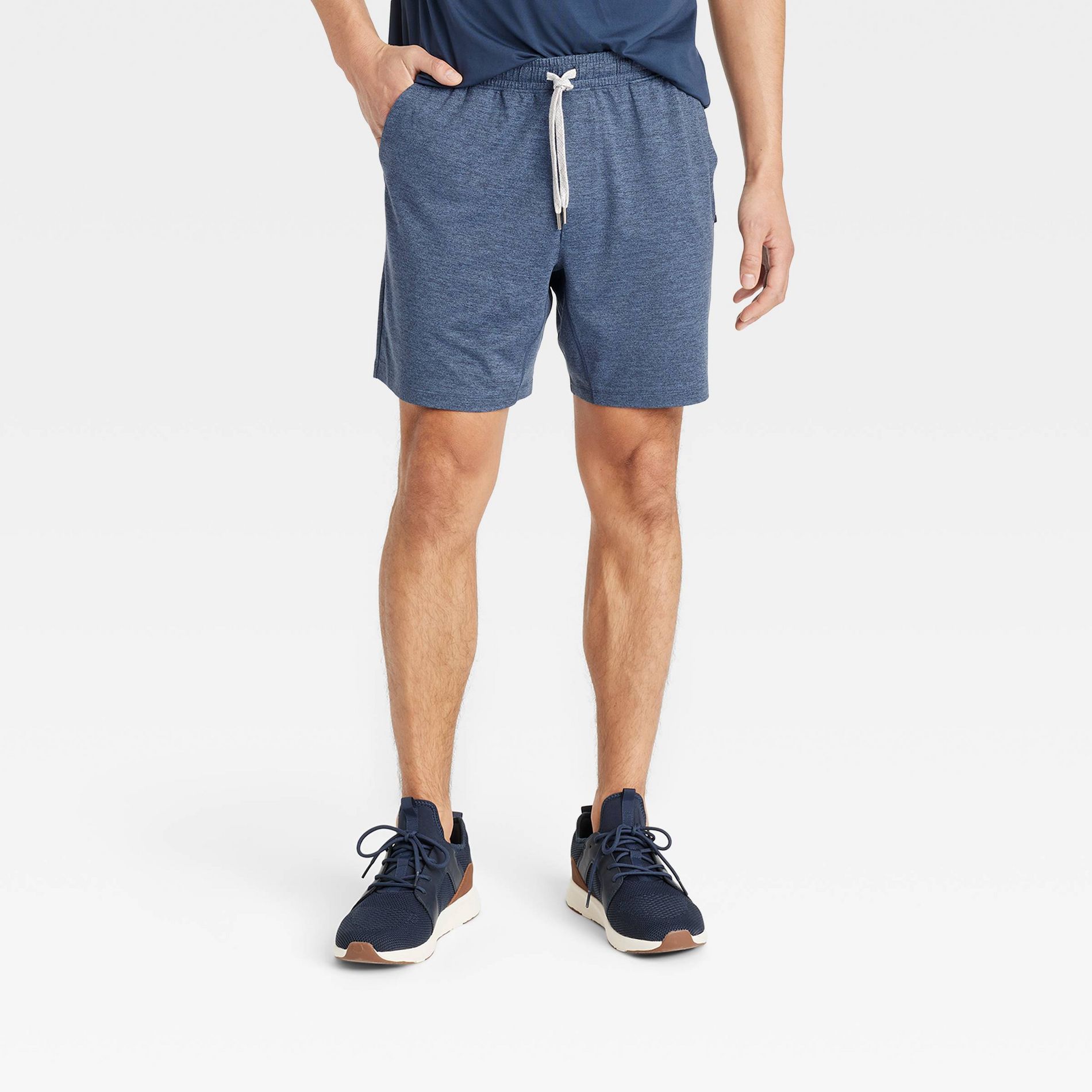 Men's 7" Soft Stretch Shorts - All In Motion™ Navy Blue L: Fit, Recycled Polyester, Drawstring Waist, UPF 50+