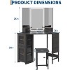 Corner Dressing Table with LED Light Mirror, 3 Lighting Modes, Stool, Cabinet and Power Outlet, Modern Dressing Table for Bedroom, Makeup Studio - 3 of 4