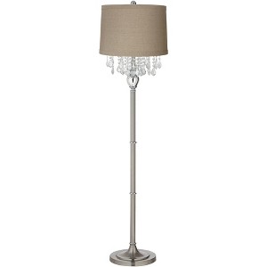360 Lighting Chandelier Floor Lamp 62.5" Tall Brushed Nickel Chrome Crystals Natural Linen Fabric Drum Shade for Living Room Reading Bedroom - 1 of 4