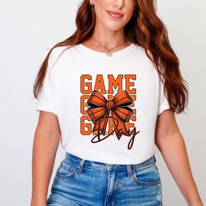 Simply Sage Market Coquette Basketball Bow Game Day Stacked Garment Dyed Tee - 1 of 4