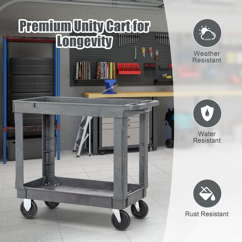 Tangkula 2-Tier Utility Cart Heavy-Duty PP Service Cart w/ 550 LBS Max Load for Warehouse, 5 of 11