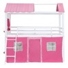 Vynxaria Twin Size Bunk Wood House Bed with Elegant Windows, Sills and Tent, Pink+White - 2 of 4