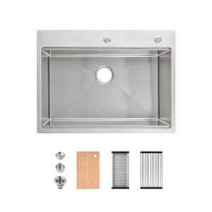 Stainless Steel Kitchen Sink, 30¡åx22¡å Single Bowl, Overmount Handmade Sink in Brushed, with Cutting Board, Colander - 1 of 1
