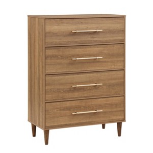 HOMES: Inside + Out Esigne Mid-Century 4 Drawer Chest Light Oak: Vertical Storage for Bedroom, MDF & Rubberwood - 1 of 4