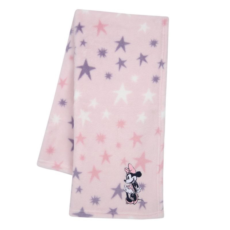 Lambs &#38; Ivy Disney Baby Minnie Mouse Appliqued Pink Star Fleece Baby Blanket, 1 of 5