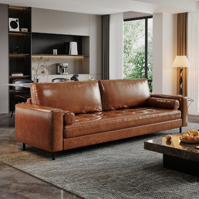 luck live 80.31" Luxury Oil-Waxed Leather Sofa, High-End Vintage Sofa, Sturdy Frame, Comfortable Seating