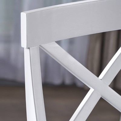 Set of 2 White and Walnut Acacia Wood Cross Back Dining Chairs