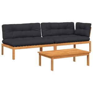 vidaXL Pallet Sofa Set Acacia wood color with black cushions - 1 of 4