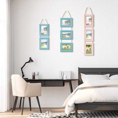 Blue Weathered Wood Hanging Collage Picture Frames with Rope