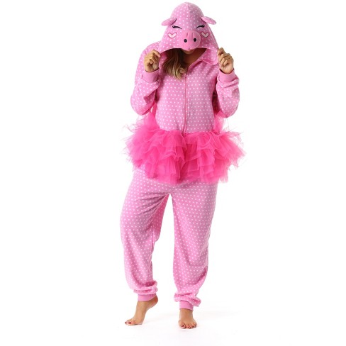 Just Love Womens One Piece Pig In Tutu Adult Onesie Hooded Pajamas