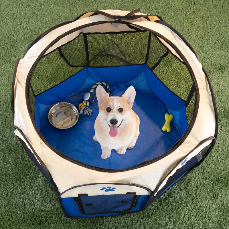Pop-Up Pet Playpen - Indoor and Outdoor Dog Pen with Carrying Case - Portable Pet Enclosure for Dogs, Cats, and Other Small Animals by PETMAKER (Blue), 1 of 9
