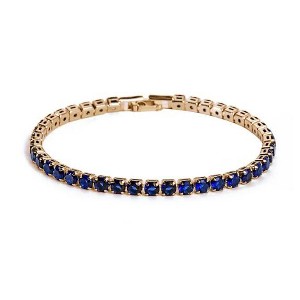 RMZ GOLD NYC 18k Yellow Gold Blue Sapphire Tennis Bracelet Plated Gold Round cut - 1 of 1