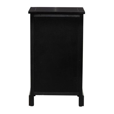 Black Pinewood Accent Table with Wicker Basket Drawers