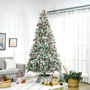 FURNIinspire Artificial Trees Tall Unlit Snow Flocked Pine Artificial Christmas Tree With Branches, Christmas Decorations, Green, 55"*55"*106.3" - 1 of 4