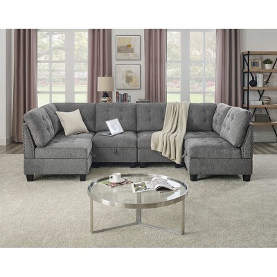 116" Chenille Upholstery U-Shaped Modular Sectional Sofa with 6 Storage Seats, 6-piece DIY Combinations Sofa