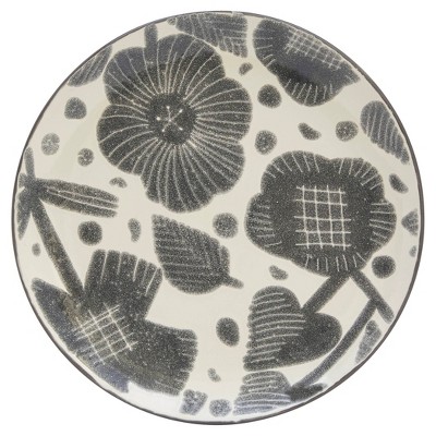 Gray and White Floral Ceramic Dinnerware Set, Service for 4