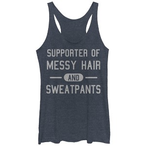 Women's CHIN UP Messy Hair and Sweatpants Racerback Tank Top - 1 of 3