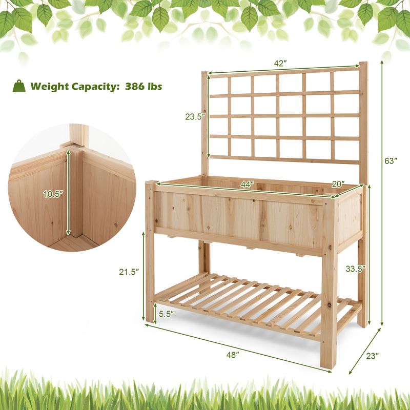 Costway Raised Garden Bed Elevated Wooden Planter Box with Trellis & Open Storage Shelf, 4 of 11