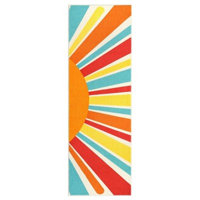 Washable Modern Colorful Rug Non Slip Low Pile Rug Soft Sun Accent Throw Floor Cover Foldable Indoor Carpet for Living Room Bedroom Playroom