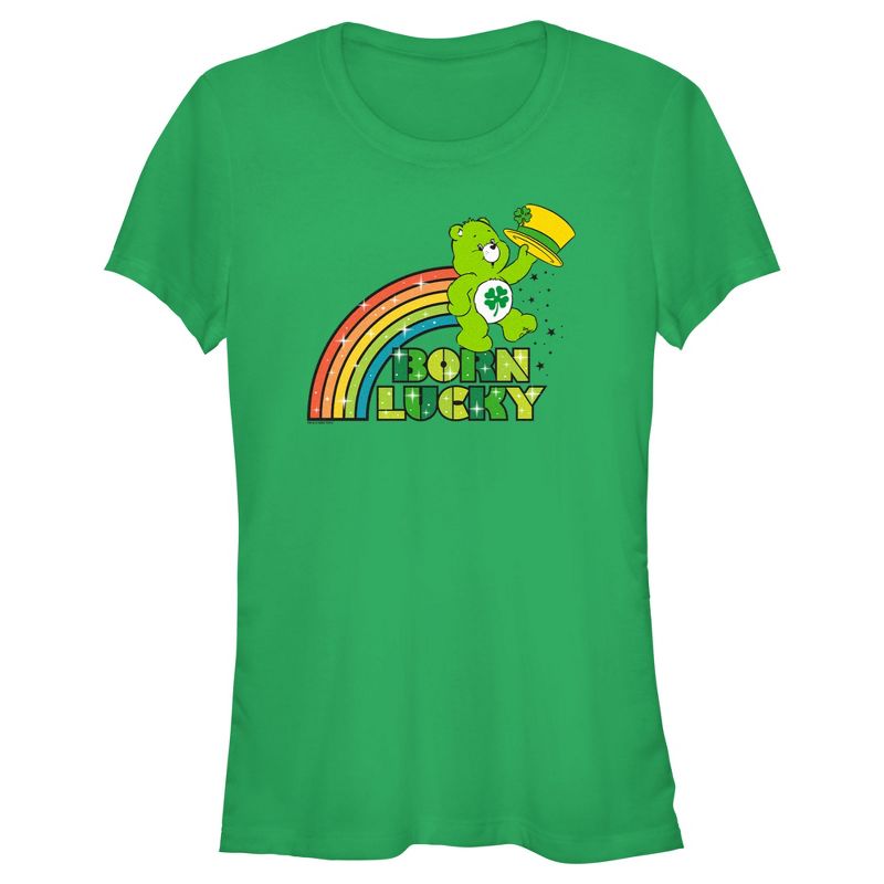 Junior's Women Care Bears St. Patrick's Day Good Luck Bear Born Lucky Rainbow T-Shirt, 1 of 5
