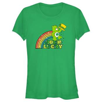 Junior's Women Care Bears St. Patrick's Day Good Luck Bear Born Lucky Rainbow T-Shirt