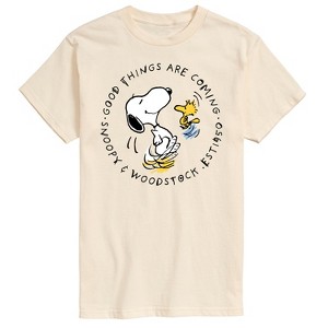 Men's - Peanuts - Good Things Are Coming Circle Short Sleeve Graphic T-Shirt - 1 of 4