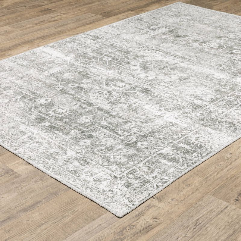 Micah Washable Distressed Oriental Indoor Area Rug Gray/Ivory - Captiv8e Designs, 5 of 15