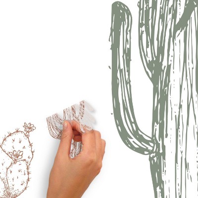 Hand-Drawn Cactus Peel and Stick Wall Decals, Green and Orange