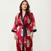 Anna-Kaci Lounge Women's PLus Size Floral Satin Long Robe with Contrast Trim, Wrap Front Silhouette and Waist Tie Belt - 2 of 4
