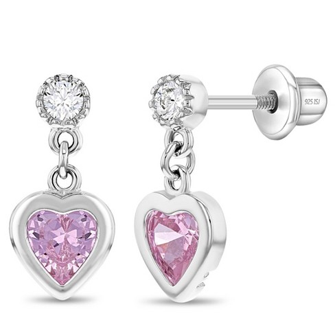 Girl's Stunning Cz Heart Dangle Huggie Hoop Sterling Silver