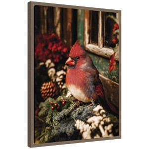 Kate & Laurel All Things Decor Sylvie Framed Canvas Red Cardinal Sitting on a Mistletoe by Michael Schauer - 1 of 4