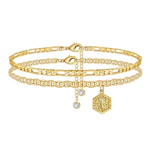 Turandoss Initial Ankle Bracelets for Women, 14K Gold Plated Double Layered Initial Anklets Jewelry for Women - 1 of 4