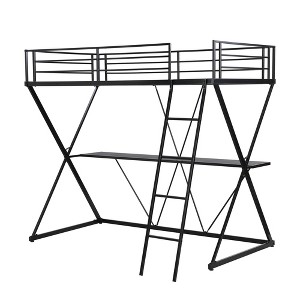 YOOCOZZ Twin Loft Bed with Desk, Ladder, Guardrails, and X-Shaped Frame - Black - 1 of 4