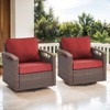 POCASSY Swivel Patio Chairs Swivel Rocker Set of 2, Dark Brown Hand-Brushed Arms 360° Swivel Outdoor Chairs with All Weather Brown Wicker & 4" Cushion - 3 of 4