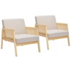 Beige Accent Chair for Living Room, Mid Century Modern Lounge Chair with Wooden Legs, Comfy Linen Fabric Upholstered Armchair - 2 of 4