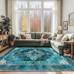 LOVEVOOK 5x7 ft Vintage Area Rugs for Living Room, Non-Slip Bedroom Floral Rug, Modern Oushak Carpet Machine Washable Rugs for Office Dining Room - 1 of 4