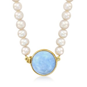 Ross-Simons Blue Opal and 5.5-6mm Cultured Pearl Necklace in 18kt Gold Over Sterling Size 18 - 1 of 3