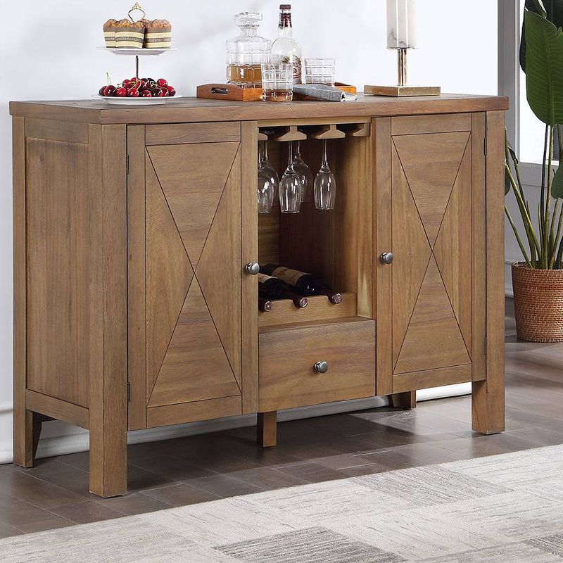 Pascaline 47&#34; Kitchen and Dining Cabinets Gray Fabric, Rustic Brown and Oak - Acme Furniture, 1 of 7