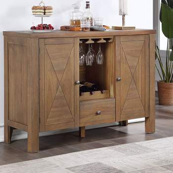 Pascaline 47" Kitchen and Dining Cabinets Gray Fabric, Rustic Brown and Oak - Acme Furniture