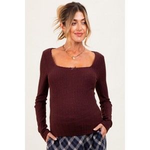 Pinkblush Burgundy Pointelle Knit Lace Trim Square Neck Maternity Top - 1 of 3