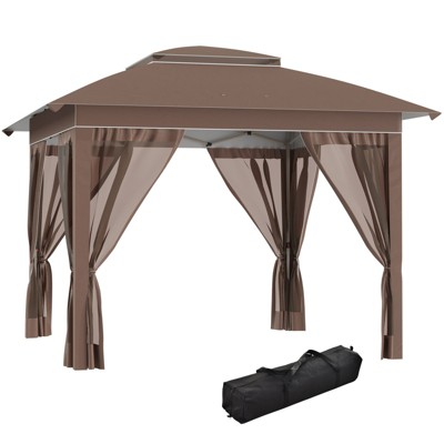VisioGear 12'*12' Pop Up Canopy Tent with Netting and Carry Bag, Instant Tents for Parties, Height Adjustable, Khaki, 141"*141"*116.4"