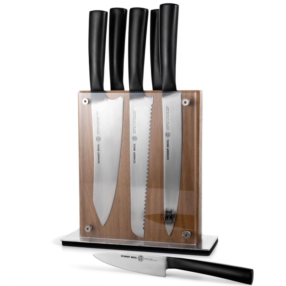 Schmidt Brothers Cutlery Carbon 6 7pc Knife Block Set: Stainless Steel Blades & Handles, Serrated, Hand Wash