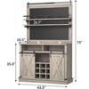 75" Farmhouse Bar Cabinet with Sliding Barn Door & Storage - Buffet Sideboard for Coffee Bar, Kitchen or Dining Room - 2 of 4