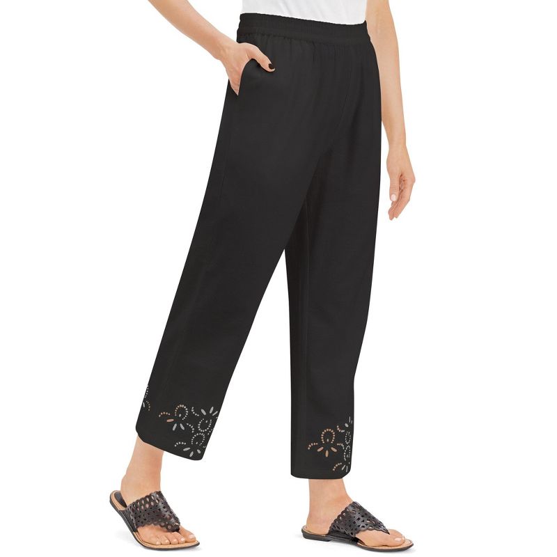 Collections Etc Eyelet Decorated Pull-On Elasticized Waist Capris, 4 of 6