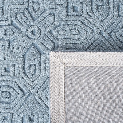 Blue Geometric Hand-Tufted Wool Area Rug 5' x 8'