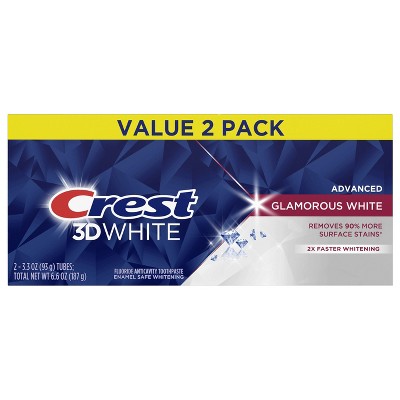 Crest 3D White Advanced Glamorous White Teeth Whitening Toothpaste, 3.3 oz, Pack of 2